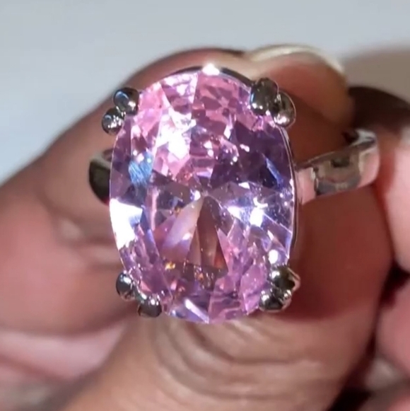 Ladies Elegant Pink Oversized Gemstone Ring Sz 13